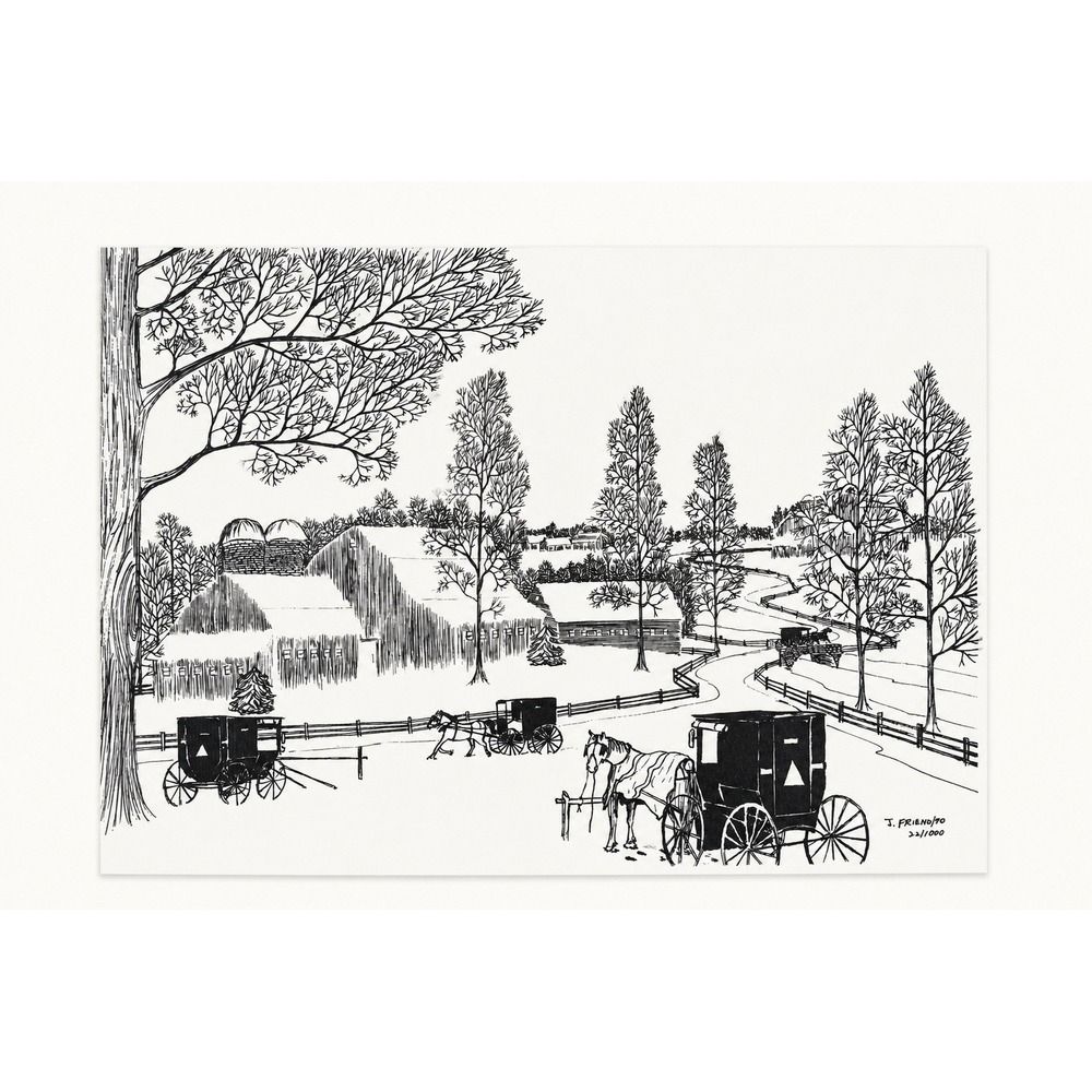 J Friend Signed Numbered Amish Print 1990 Horse Buggy Winter Snow Scene 22/1000